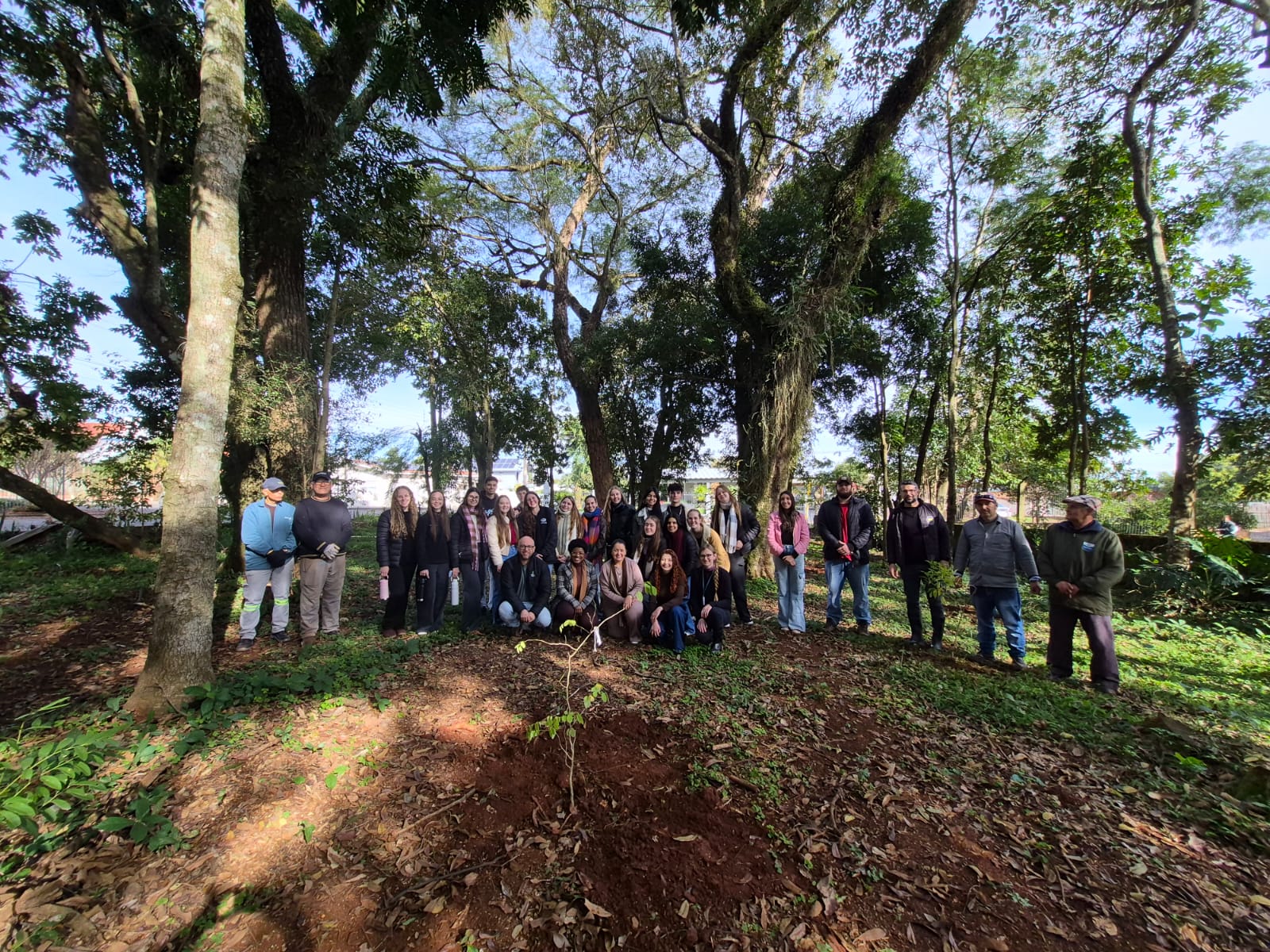 Alunos plantando a grápia