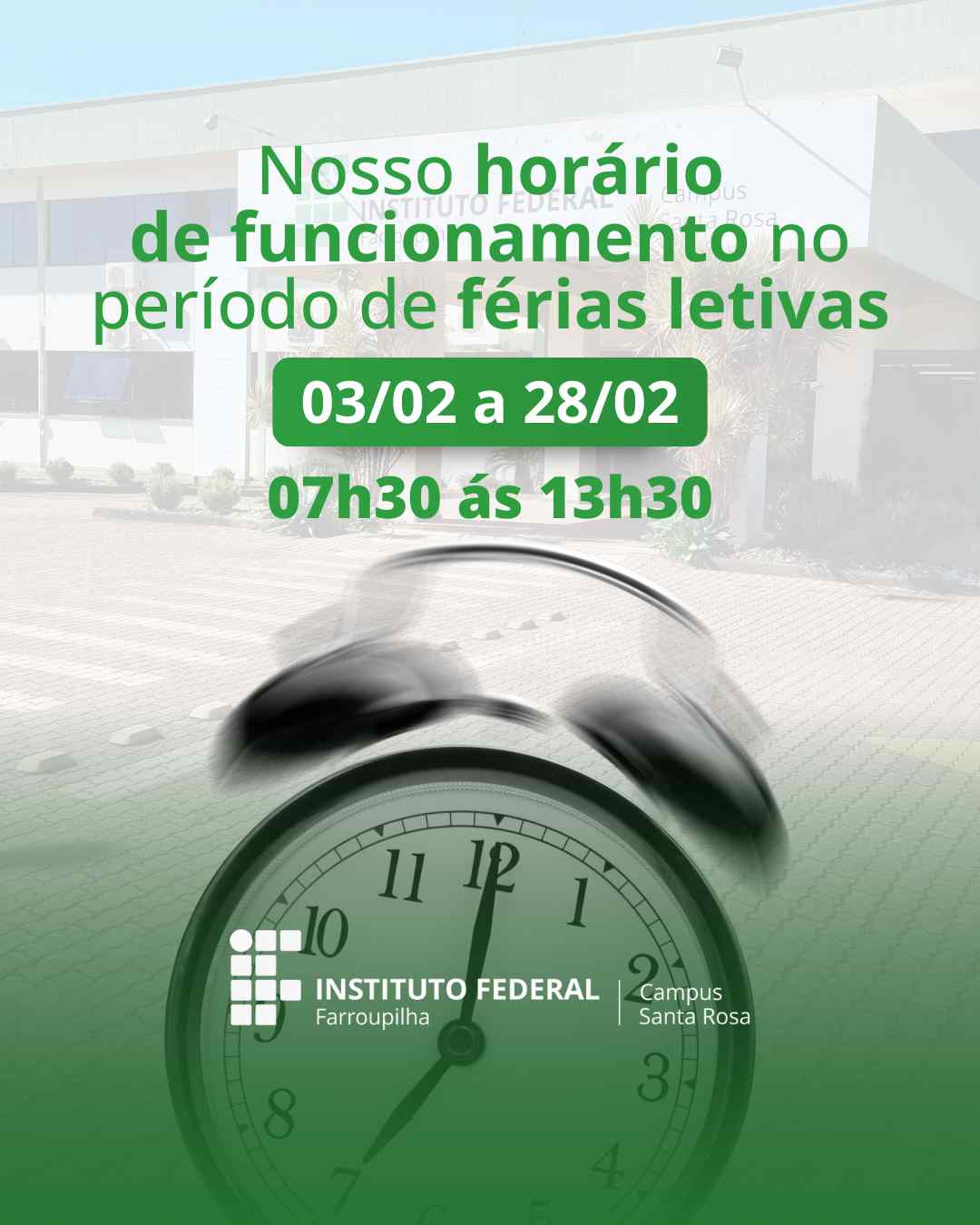 Horário funcionamento férias letivas