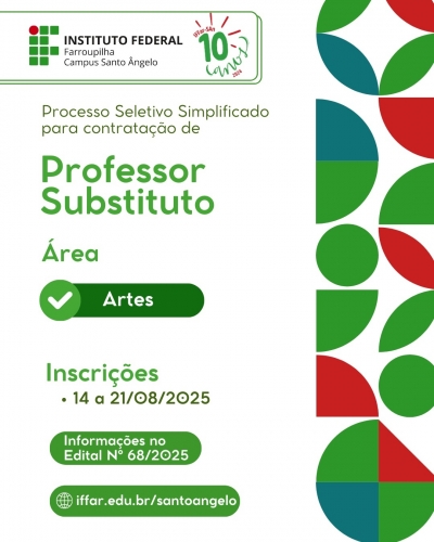 Inscrições abertas para Processo Seletivo Simplificado de Professor Substituto - Artes