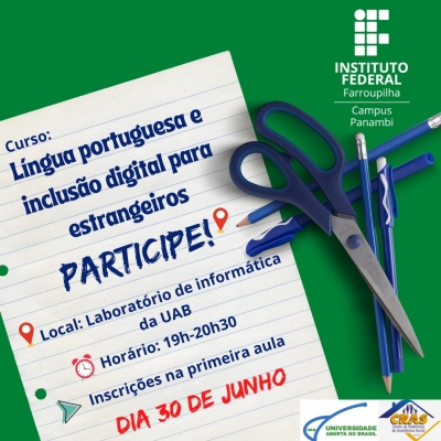 Inscrições para o Curso Língua Portuguesa e Inclusão Digital para Estrangeiros